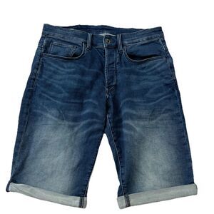 G-Star Raw 3301 Shorts Mens 31 Blue Button Fly Denim Cuffed  12” Inseam Bermuda